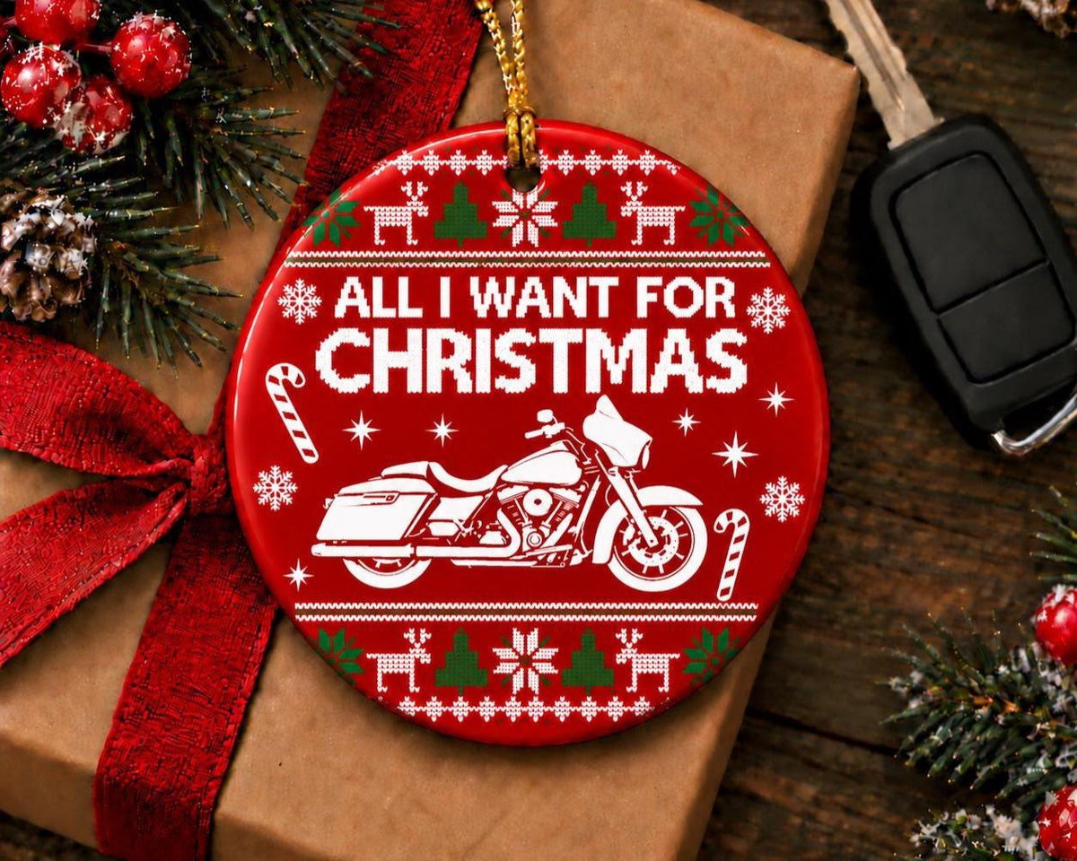 All I Want For Christmas motorcycle ornament, personalized bike silhouette photo 3