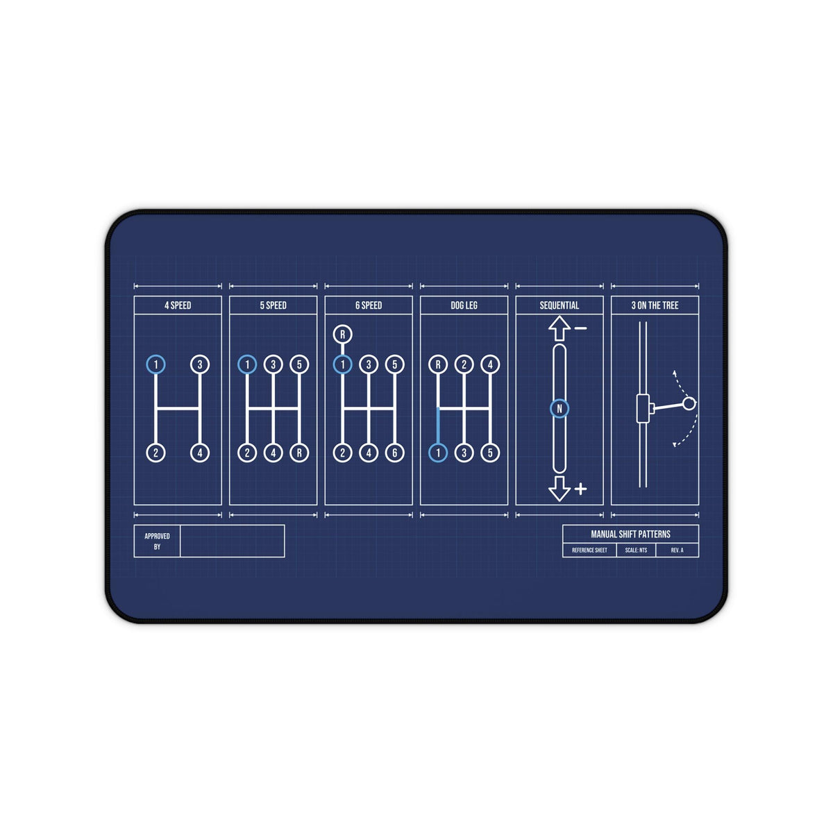 Personalized manual shift patterns desk mat, 12 x 18 inch