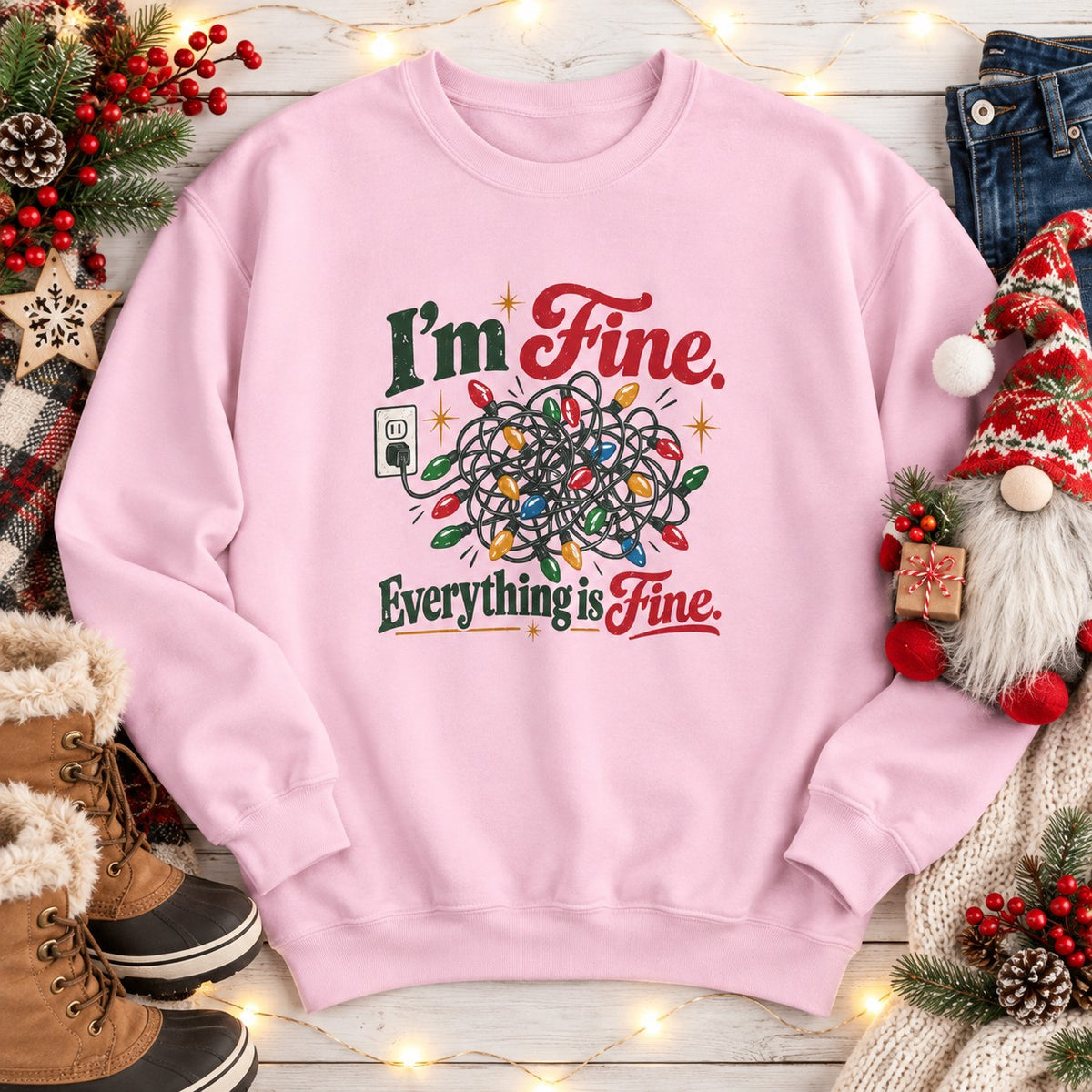 I'm Fine Everything Is Fine Sweatshirt - Light Pink