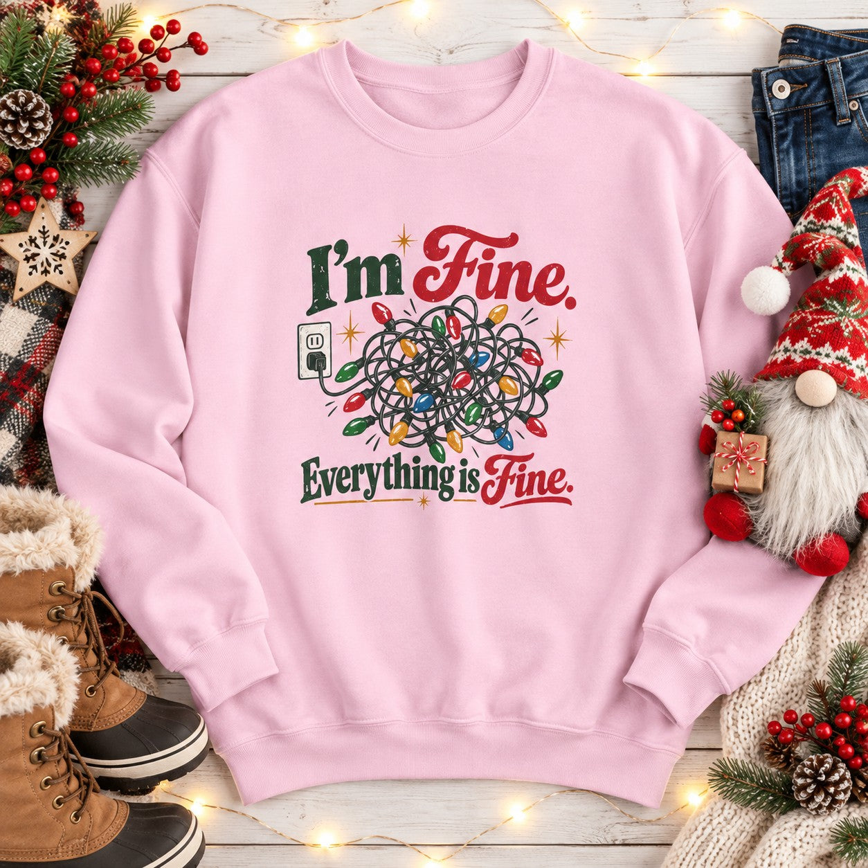 I'm Fine Everything Is Fine Sweatshirt - Light Pink