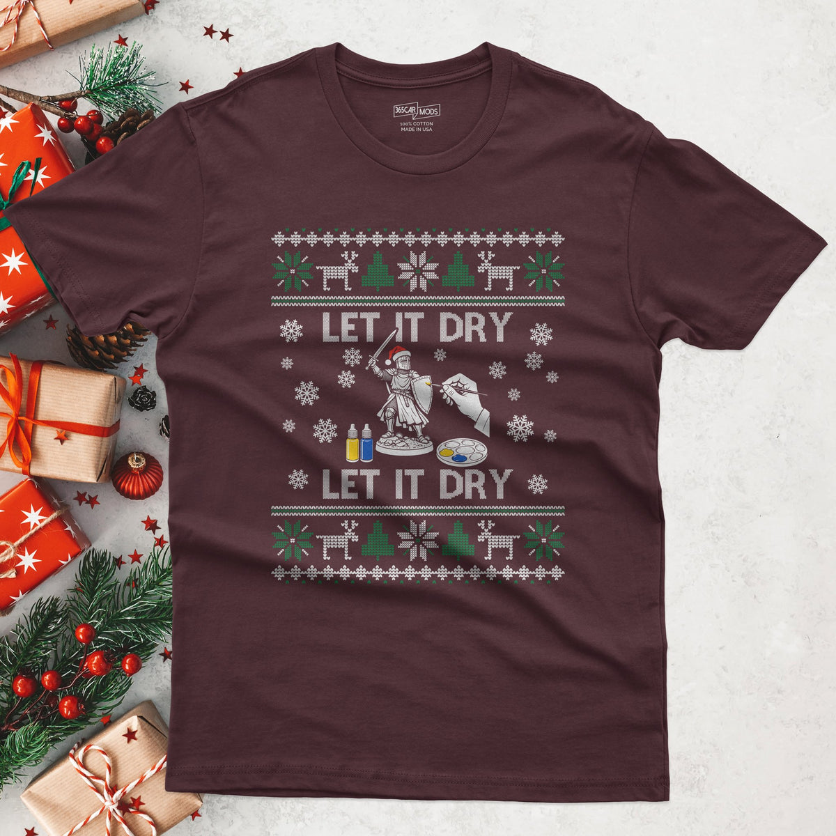 Let It Dry Christmas T-Shirt in Maroon