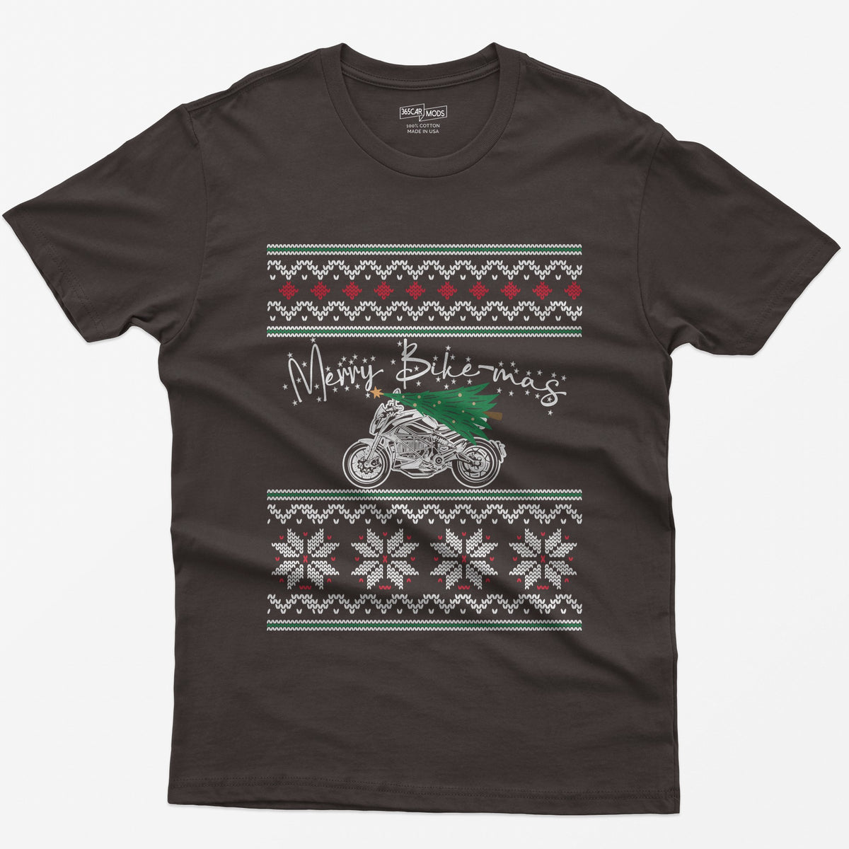 Merry Bike-mas Motorcycle Christmas T-Shirt - Dark Chocolate