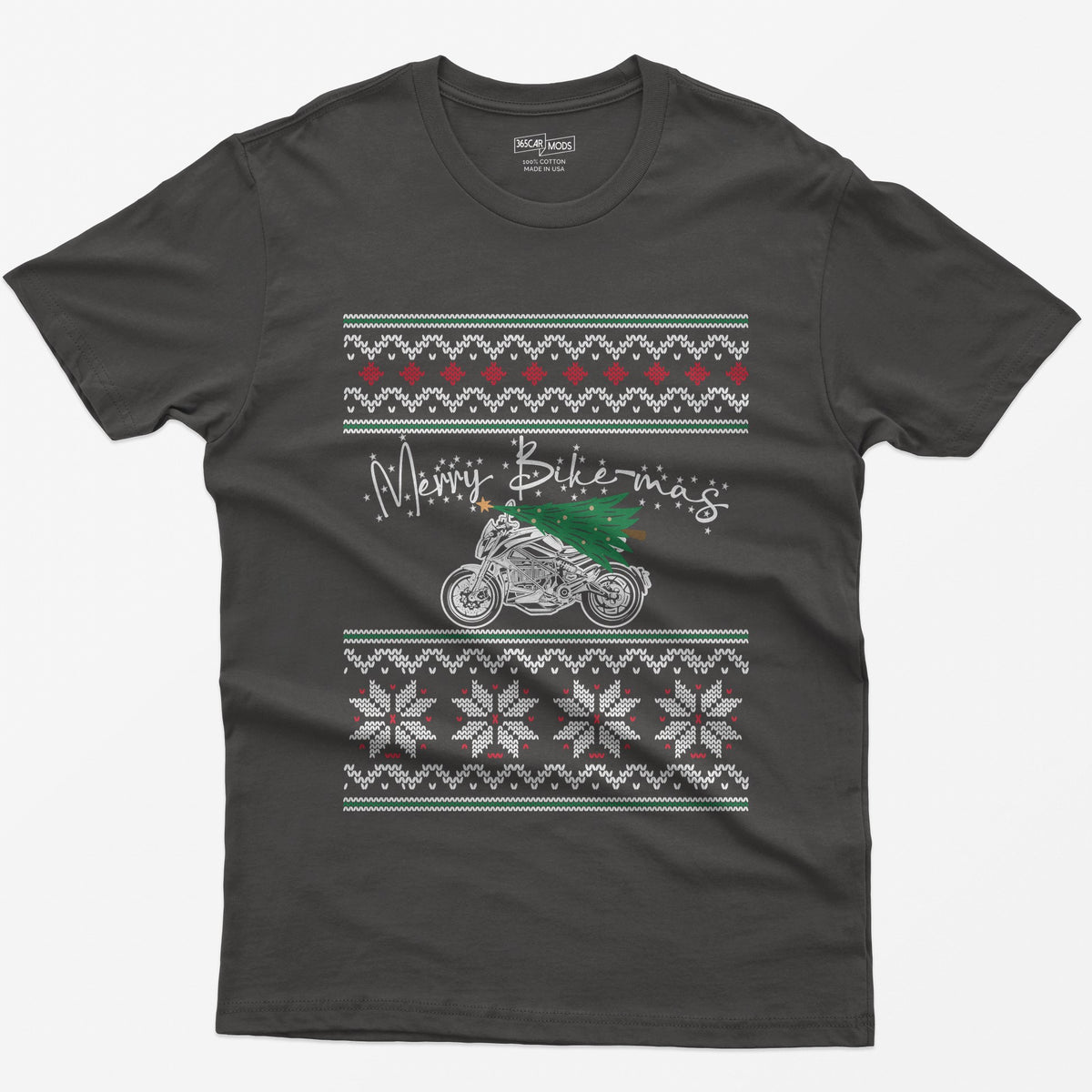 Merry Bike-mas Motorcycle Christmas T-Shirt - Dark Heather