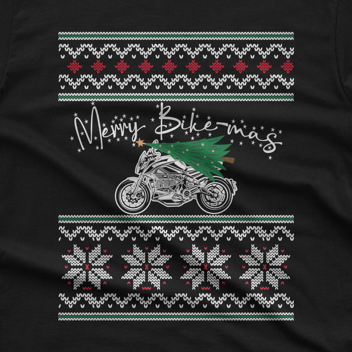 Merry Bike-mas Motorcycle Christmas T-Shirt design close-up