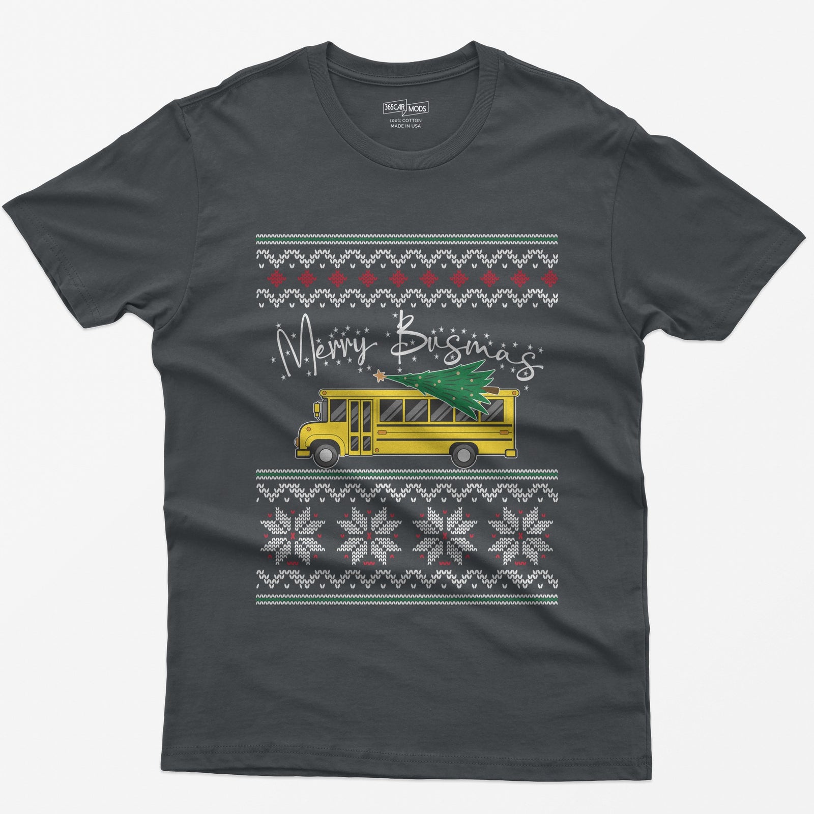 Merry Busmas School Bus Christmas T-Shirt - Charcoal