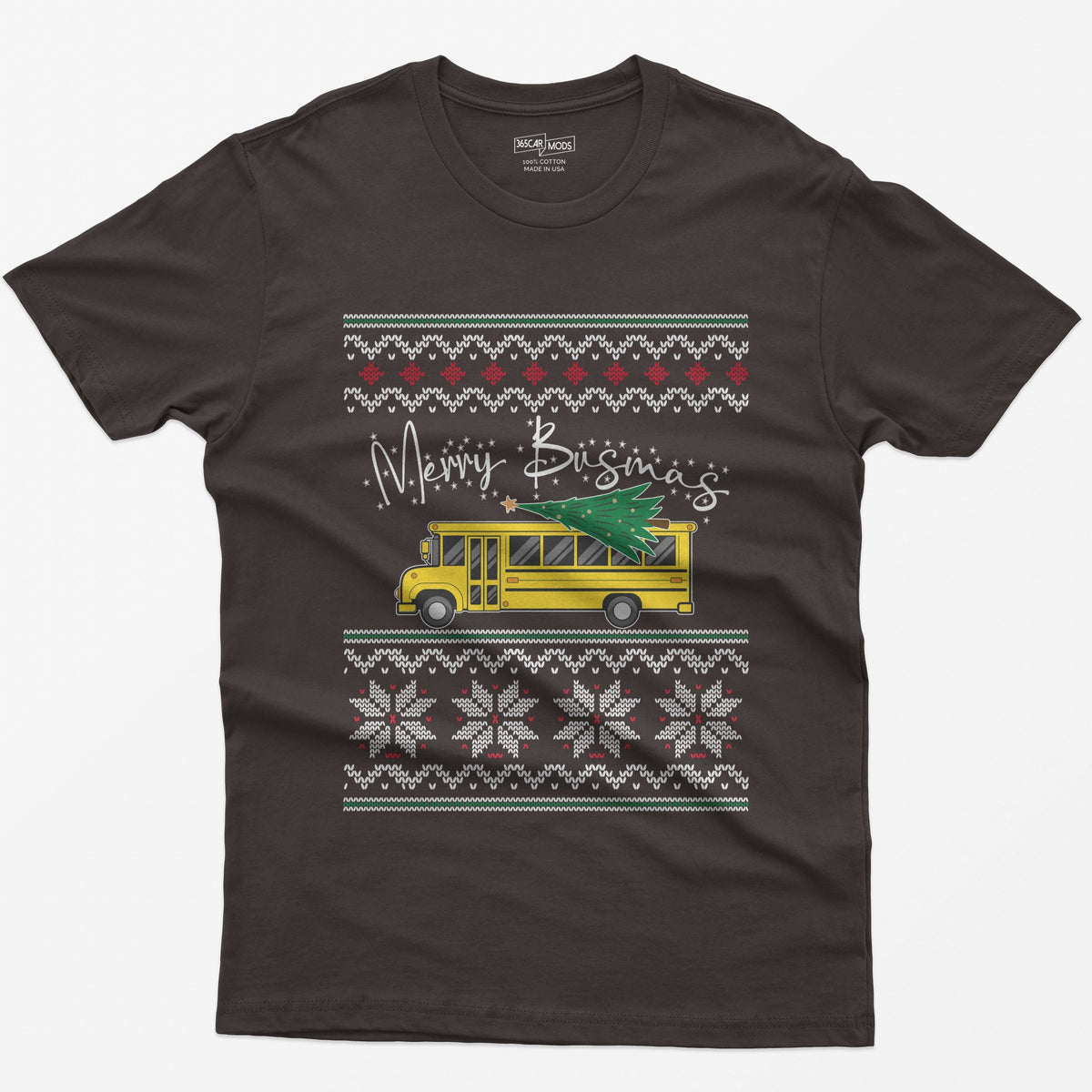 Merry Busmas School Bus Christmas T-Shirt - Dark Chocolate