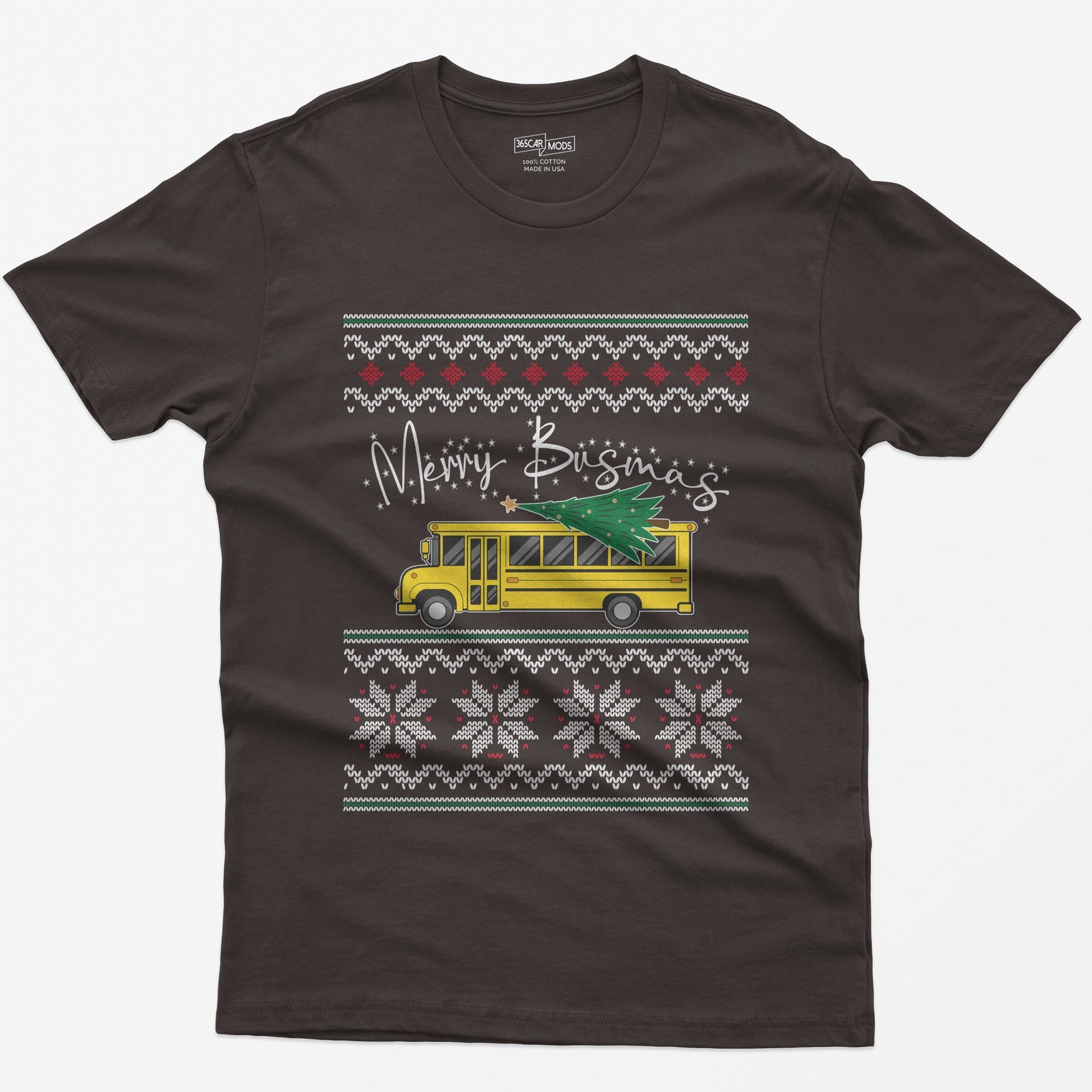 Merry Busmas School Bus Christmas T-Shirt - Dark Chocolate