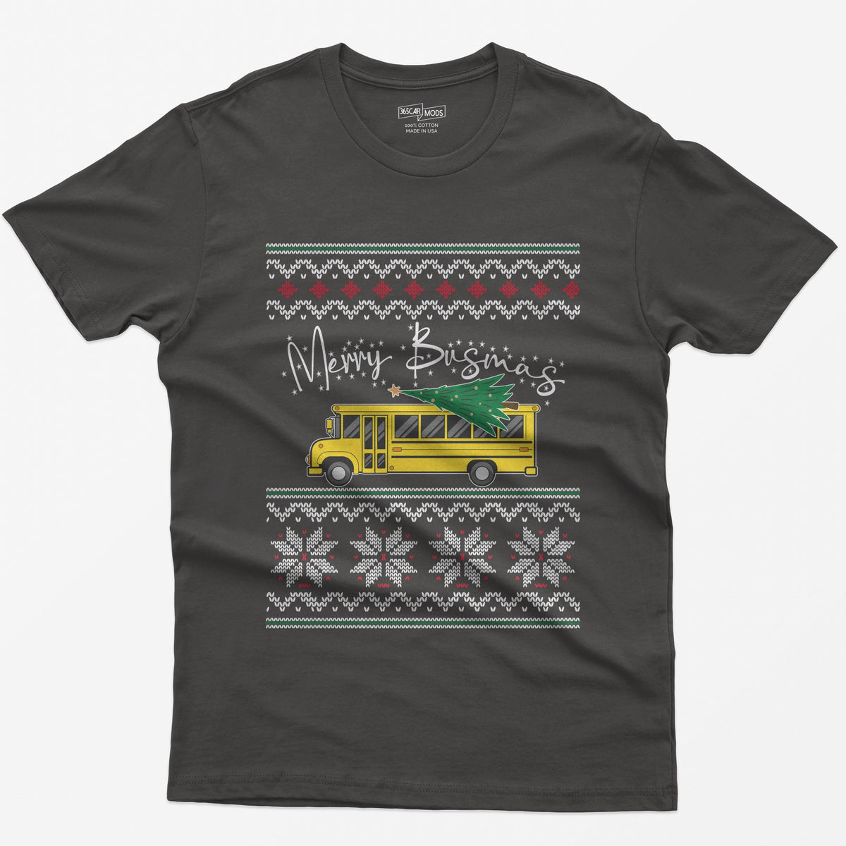 Merry Busmas School Bus Christmas T-Shirt - Dark Heather