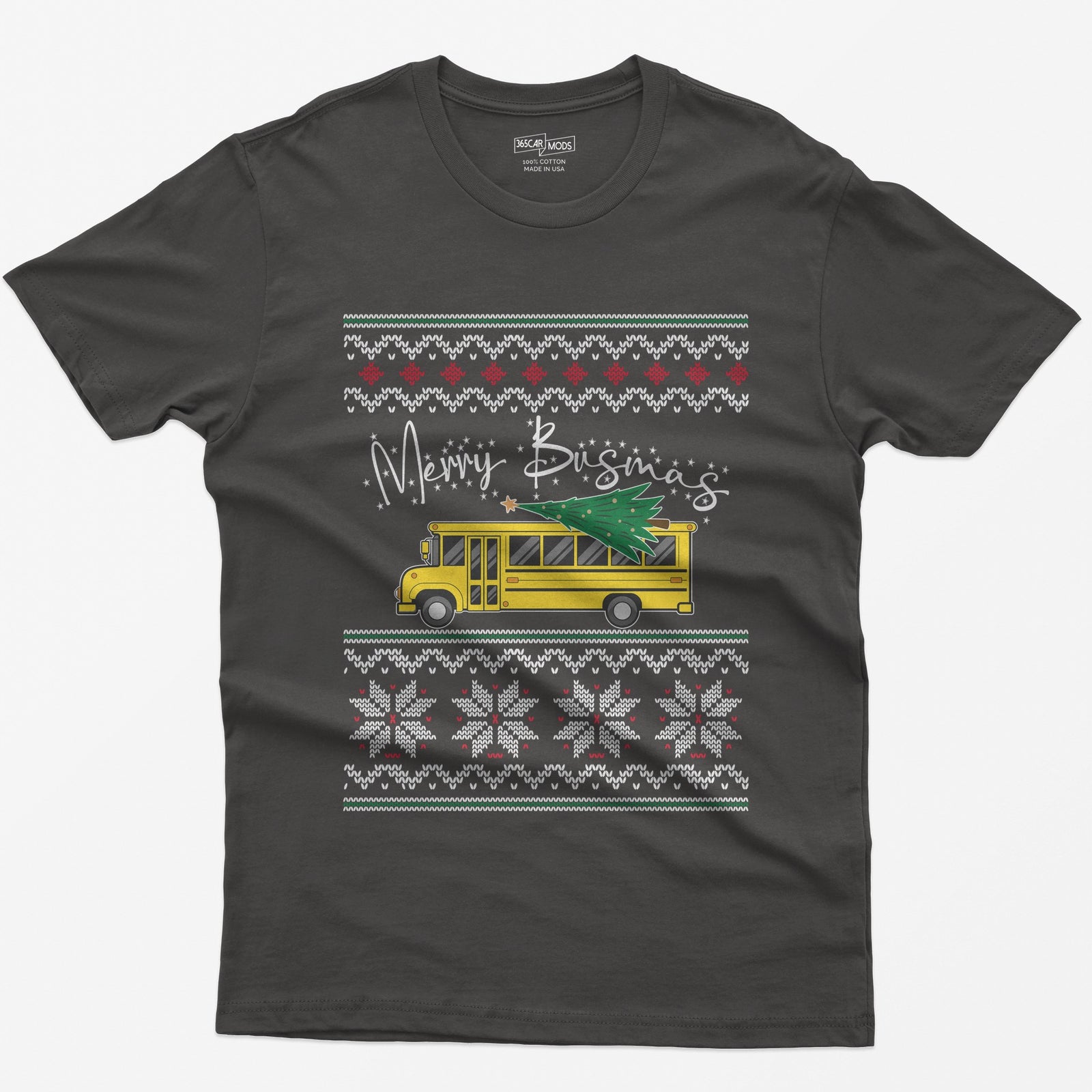 Merry Busmas School Bus Christmas T-Shirt - Dark Heather
