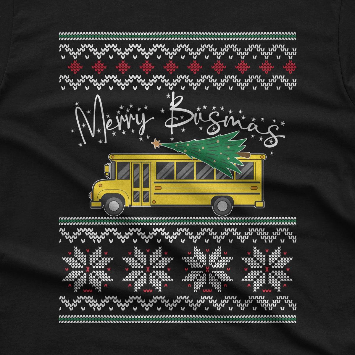 Merry Busmas School Bus Christmas T-Shirt design close-up