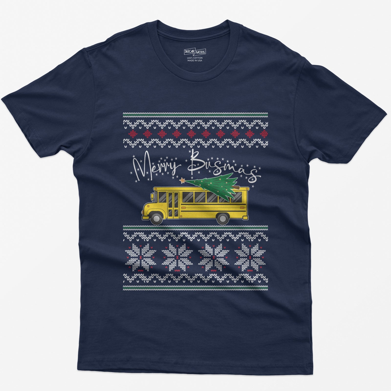 Merry Busmas School Bus Christmas T-Shirt - Navy