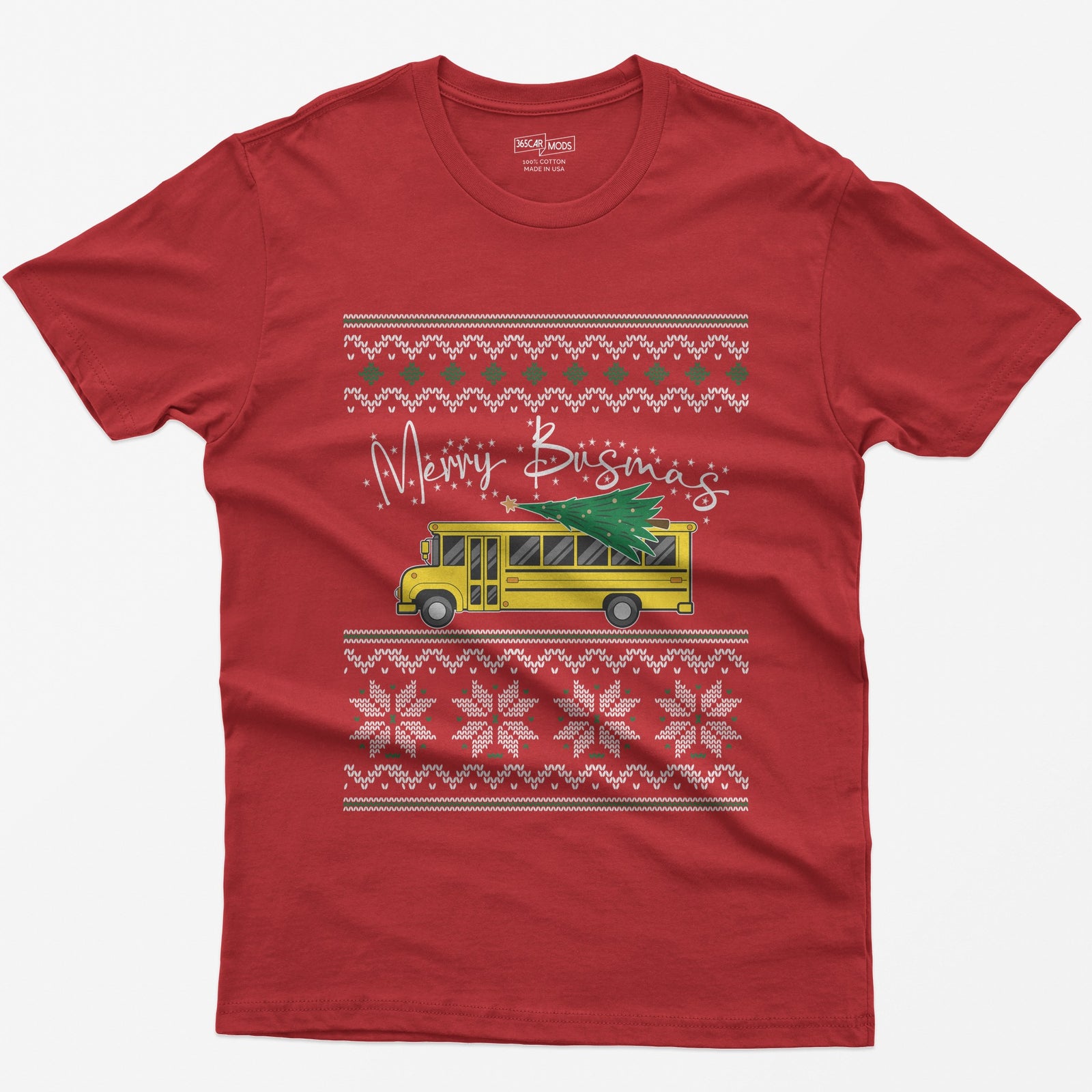 Merry Busmas School Bus Christmas T-Shirt - Red