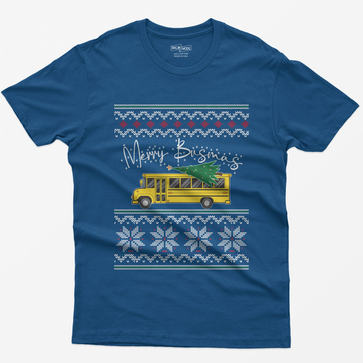 Merry Busmas School Bus Christmas T-Shirt - Royal