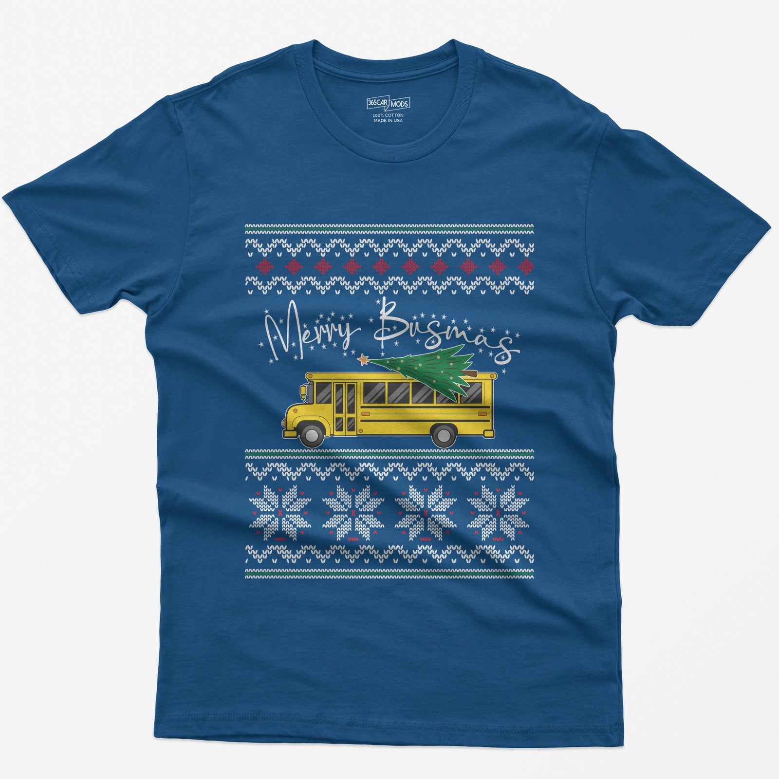 Merry Busmas School Bus Christmas T-Shirt - Royal