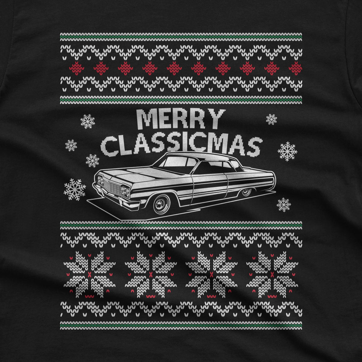 Merry Classicmas Lowrider Christmas T-Shirt design close-up