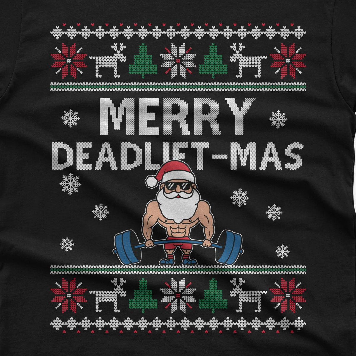 Merry Deadlift-Mas Santa Christmas T-Shirt design close-up