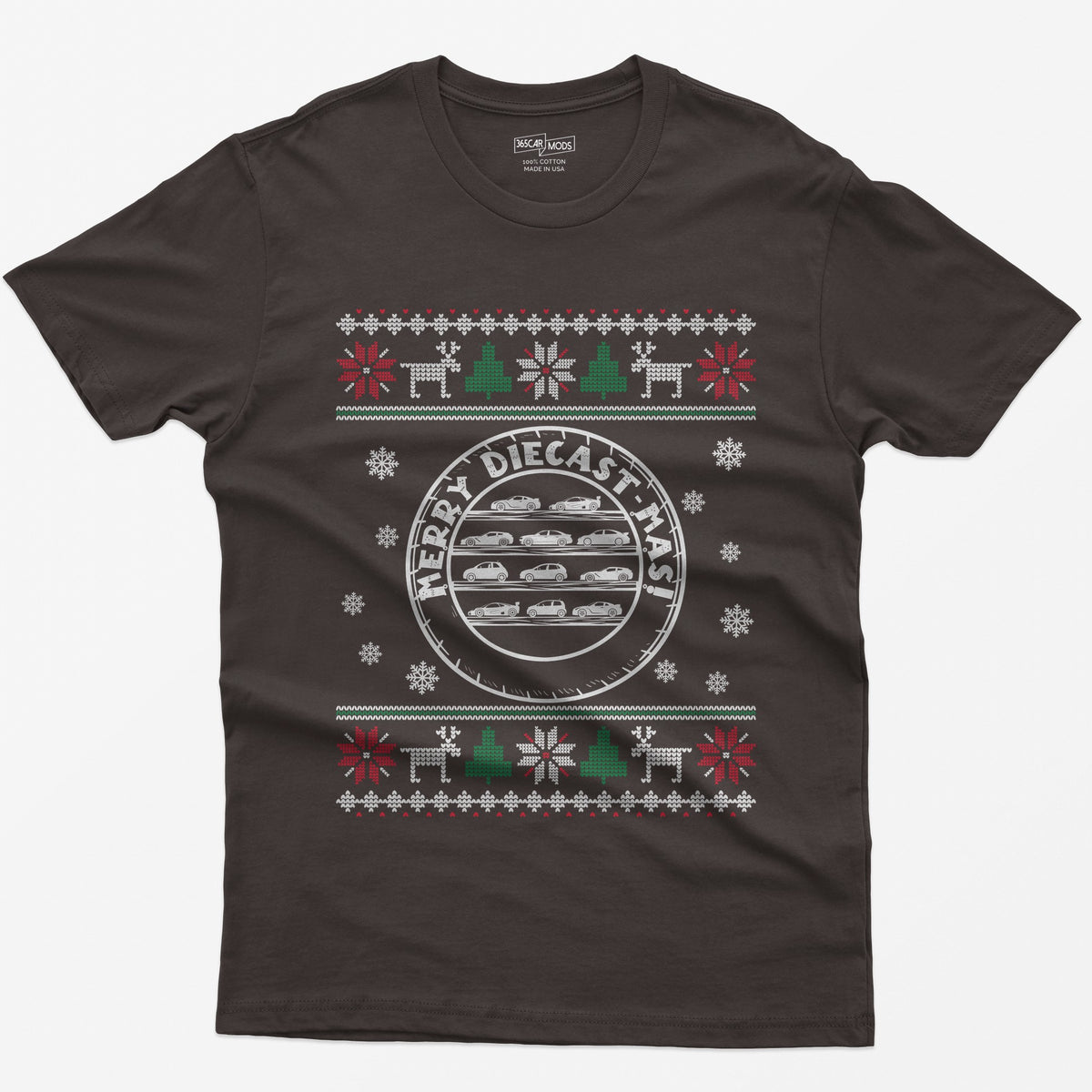 Merry Diecast-mas Display Case Christmas T-Shirt - Dark Chocolate