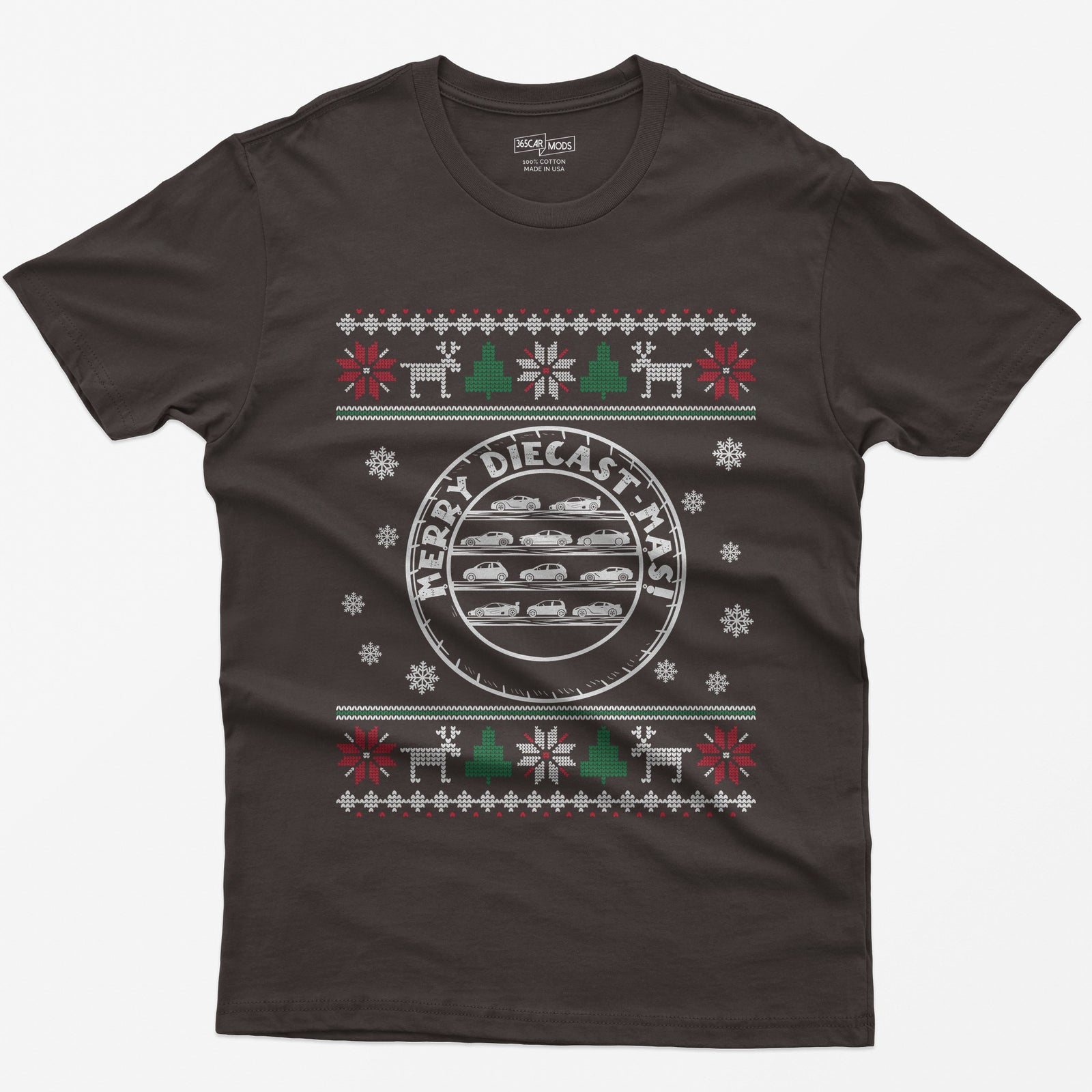 Merry Diecast-mas Display Case Christmas T-Shirt - Dark Chocolate