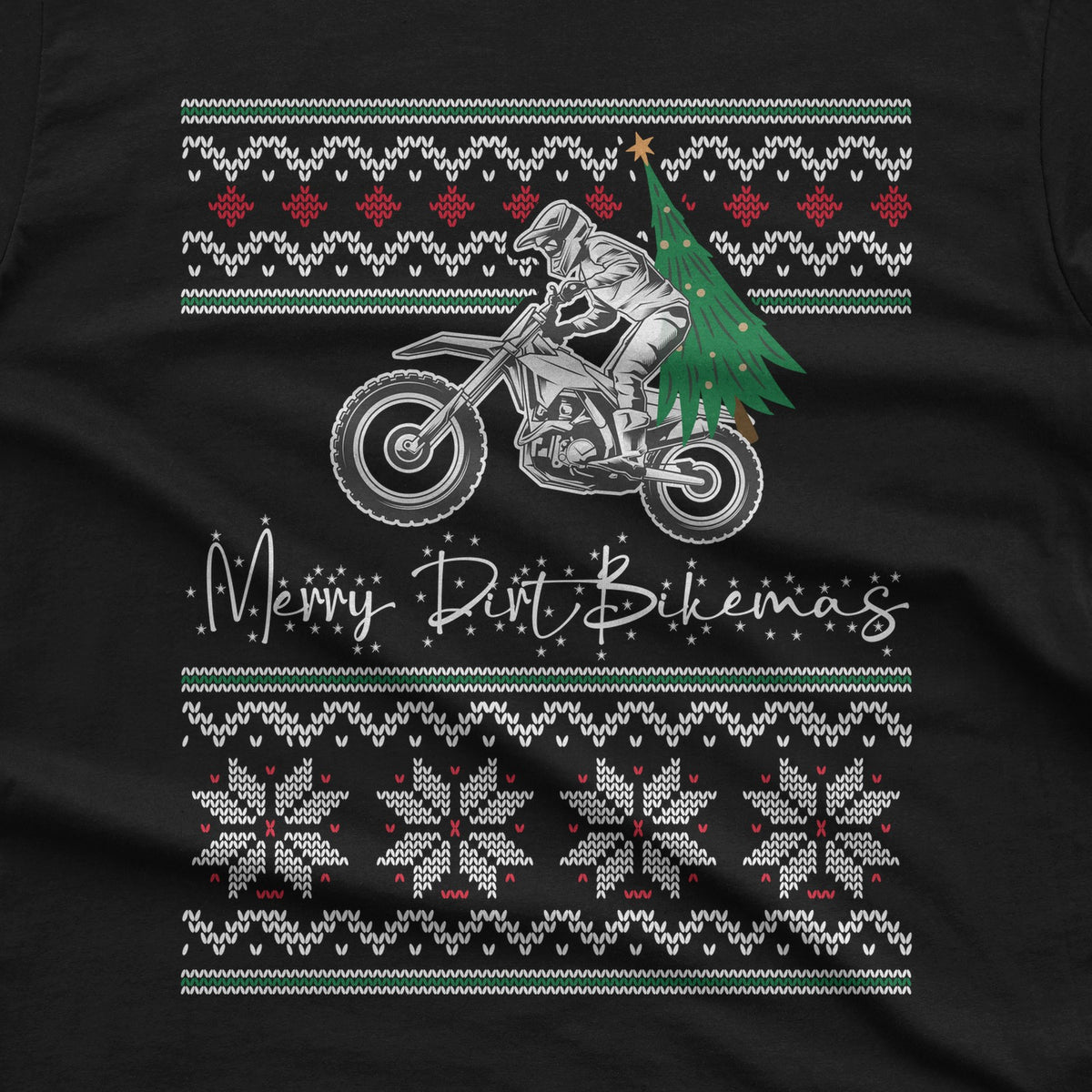 Merry Dirt Bikemas Christmas T-Shirt design close-up