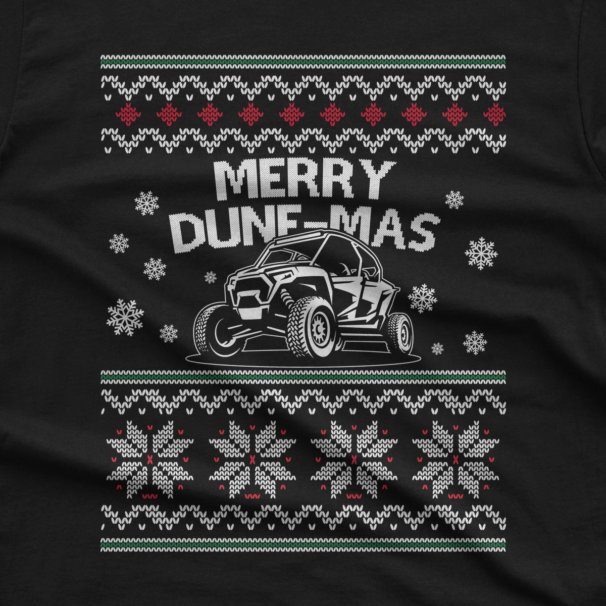Merry Dune-mas UTV Christmas T-Shirt design close-up