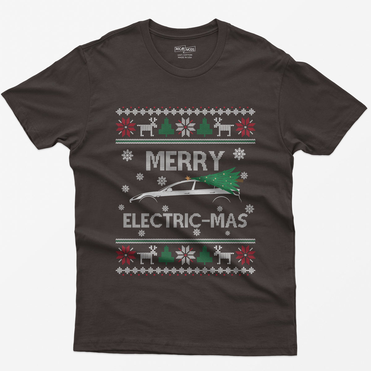 Merry Electric-mas EV Christmas T-Shirt - Dark Chocolate