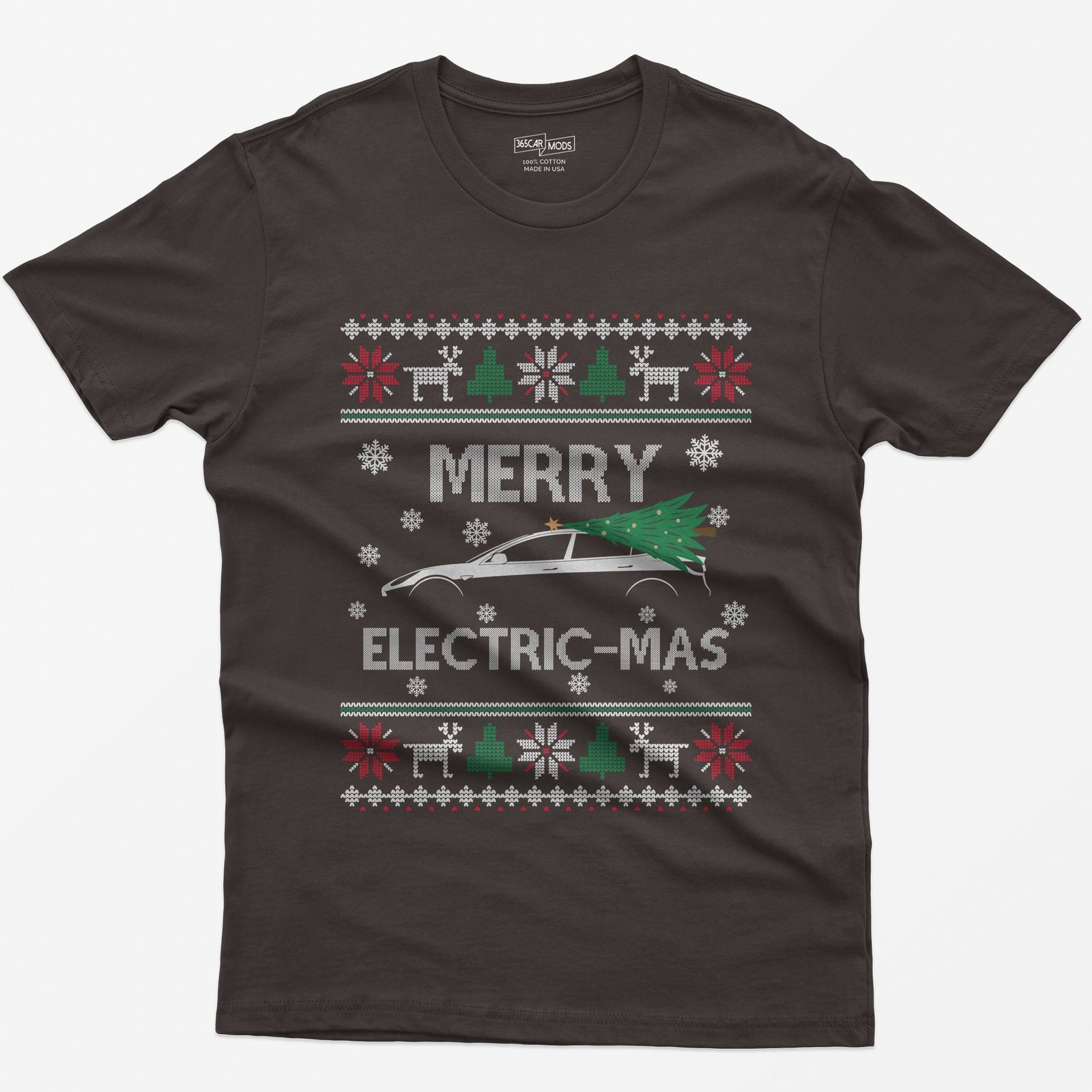 Merry Electric-mas EV Christmas T-Shirt - Dark Chocolate