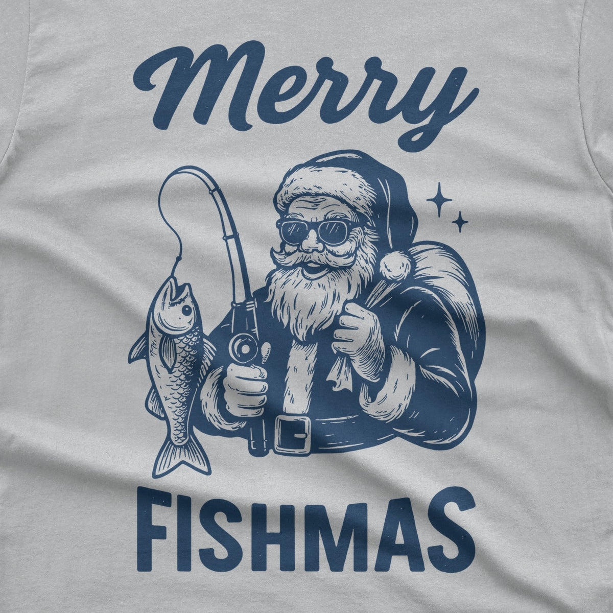 Merry Fishmas Santa Christmas T-Shirt design close-up