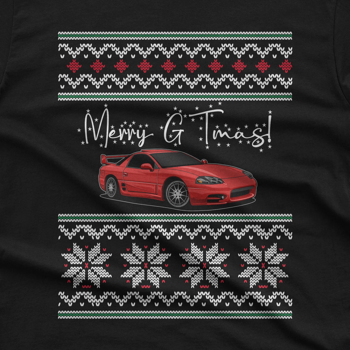 Merry GTmas JDM Sports Car Christmas T-Shirt design close-up