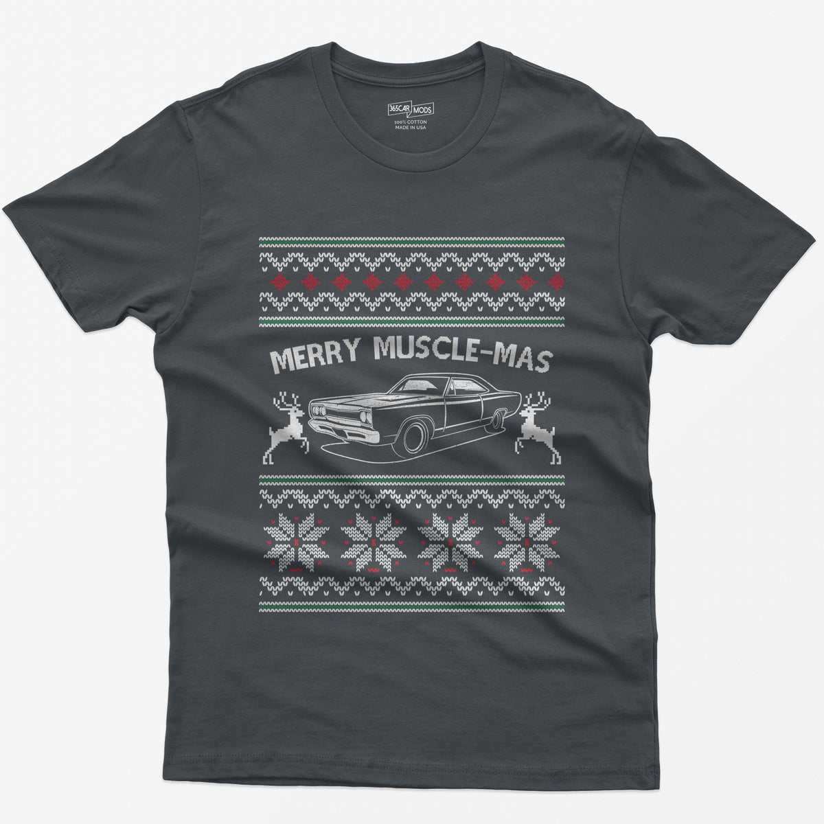 Merry Muscle-mas Classic Muscle Car Christmas T-Shirt - Charcoal
