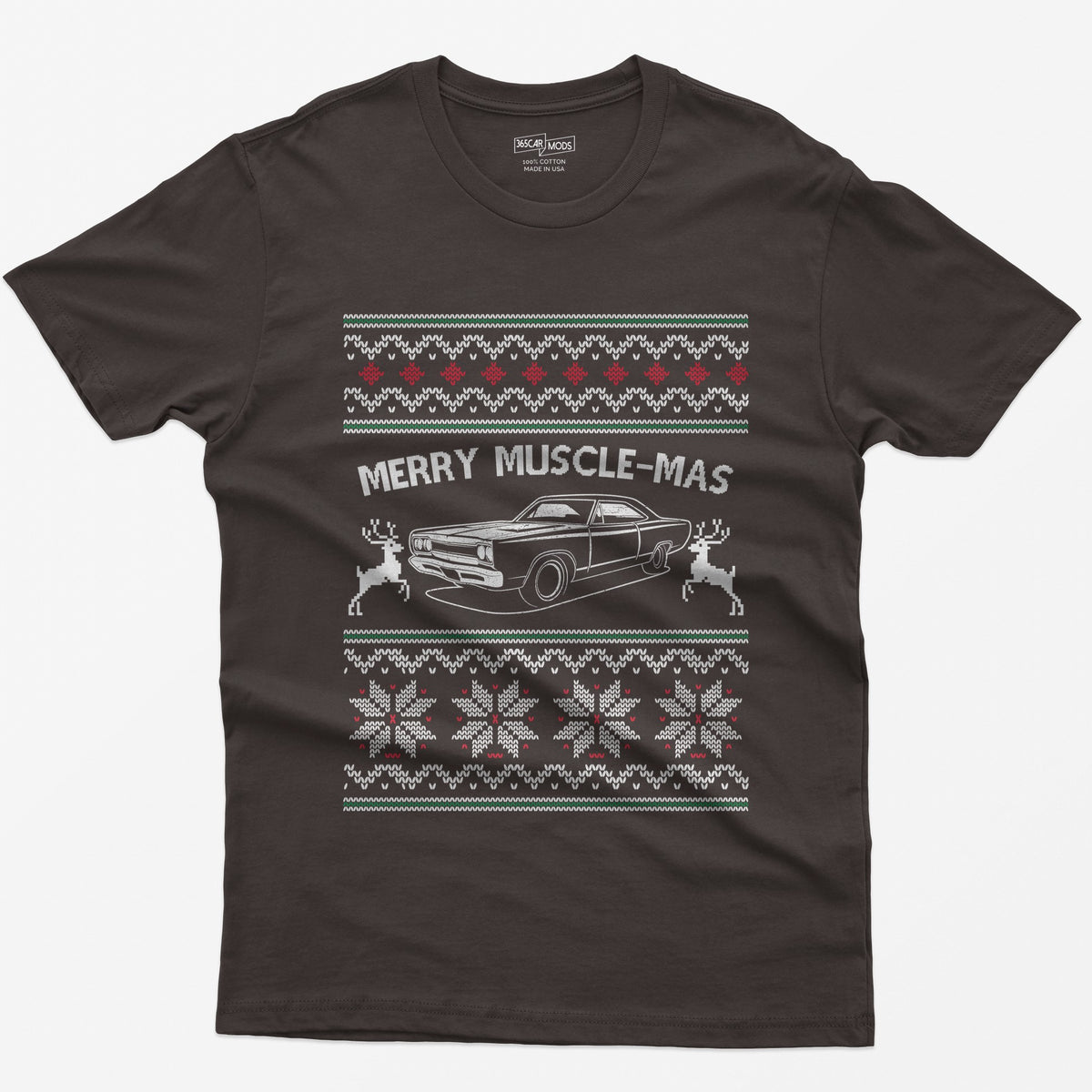 Merry Muscle-mas Classic Muscle Car Christmas T-Shirt - Dark Chocolate