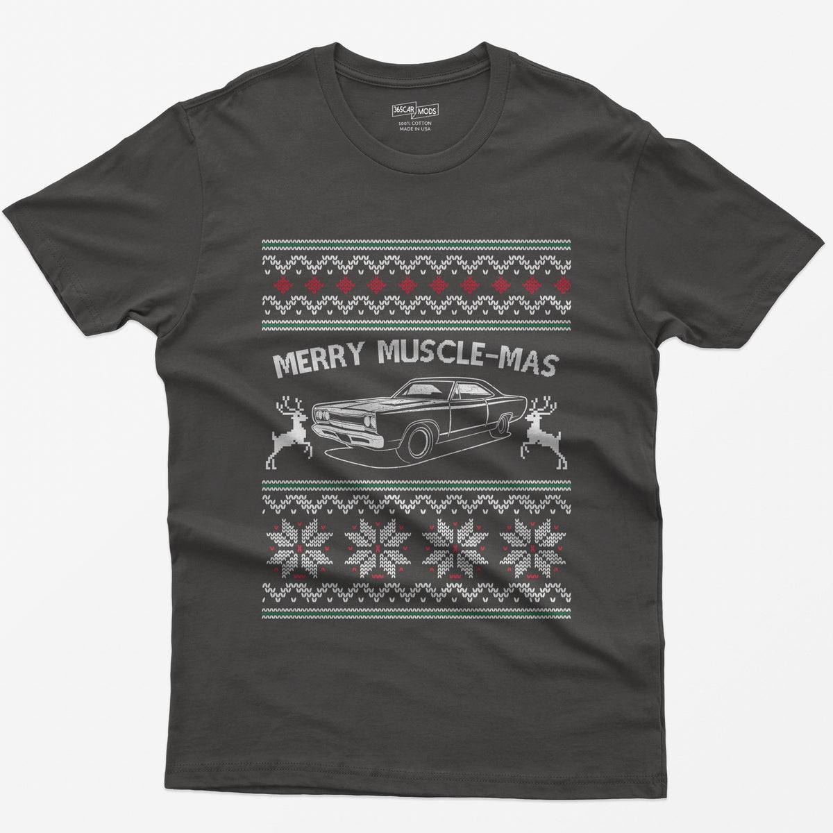 Merry Muscle-mas Classic Muscle Car Christmas T-Shirt - Dark Heather