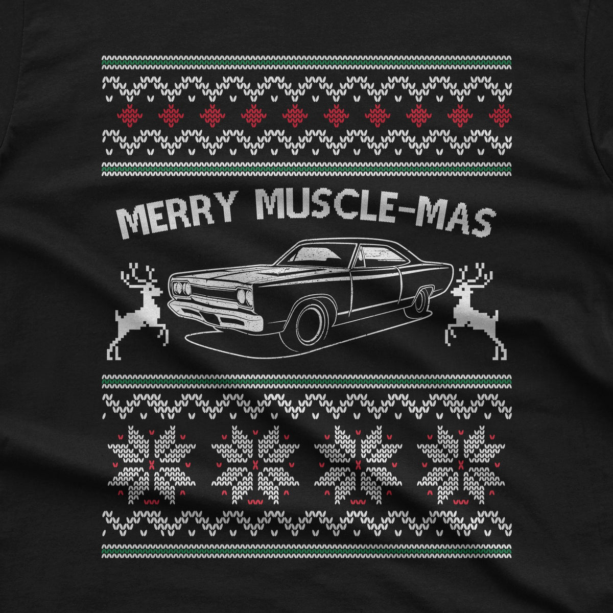 Merry Muscle-mas Classic Muscle Car Christmas T-Shirt design close-up
