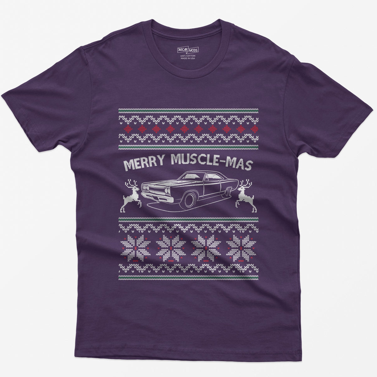 Merry Muscle-mas Classic Muscle Car Christmas T-Shirt - Purple