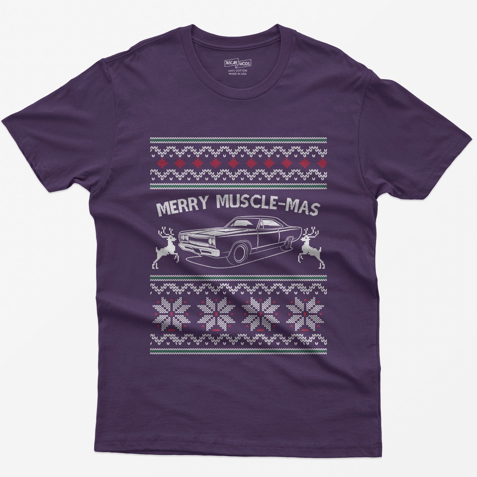 Merry Muscle-mas Classic Muscle Car Christmas T-Shirt - Purple