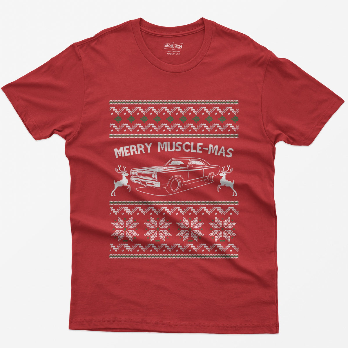 Merry Muscle-mas Classic Muscle Car Christmas T-Shirt - Red