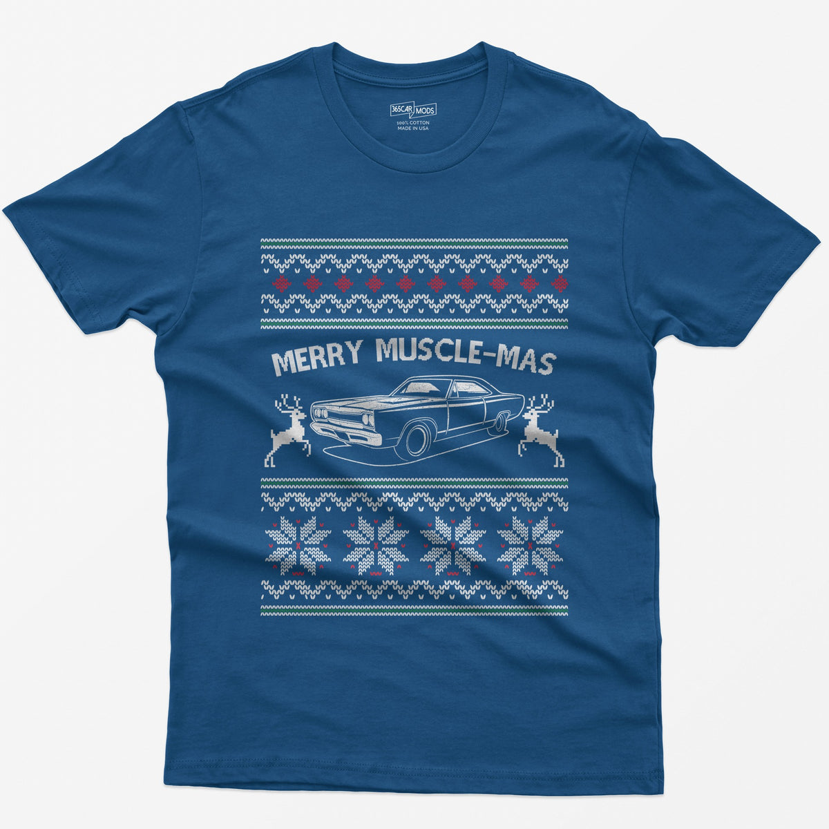 Merry Muscle-mas Classic Muscle Car Christmas T-Shirt - Royal