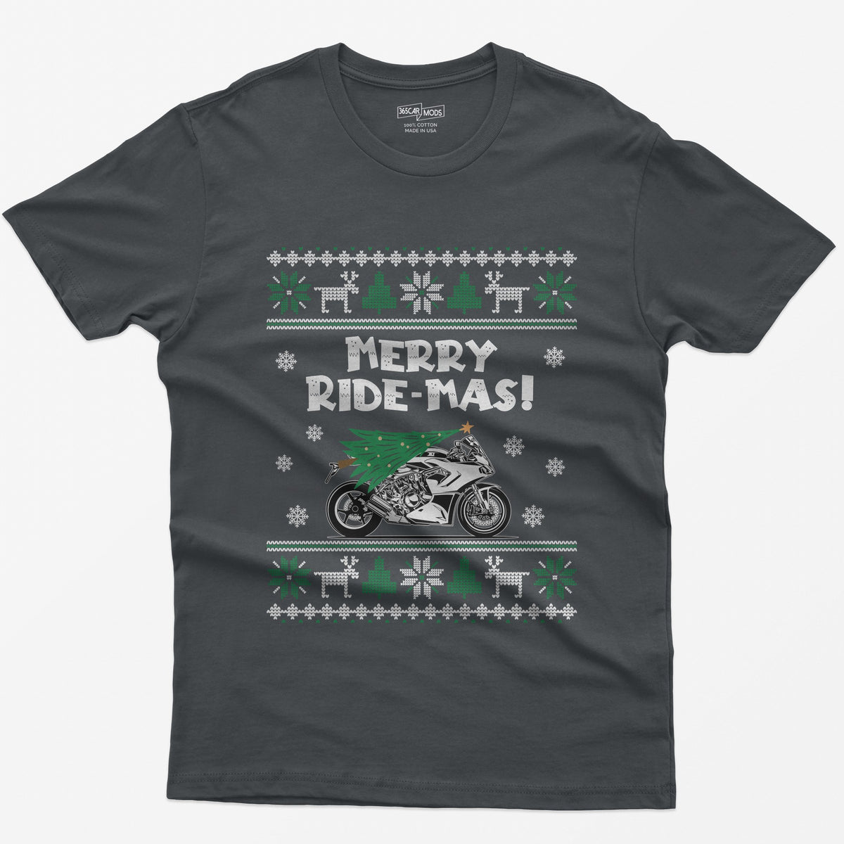 Merry Ride-mas Sportbike Christmas T-Shirt - Charcoal