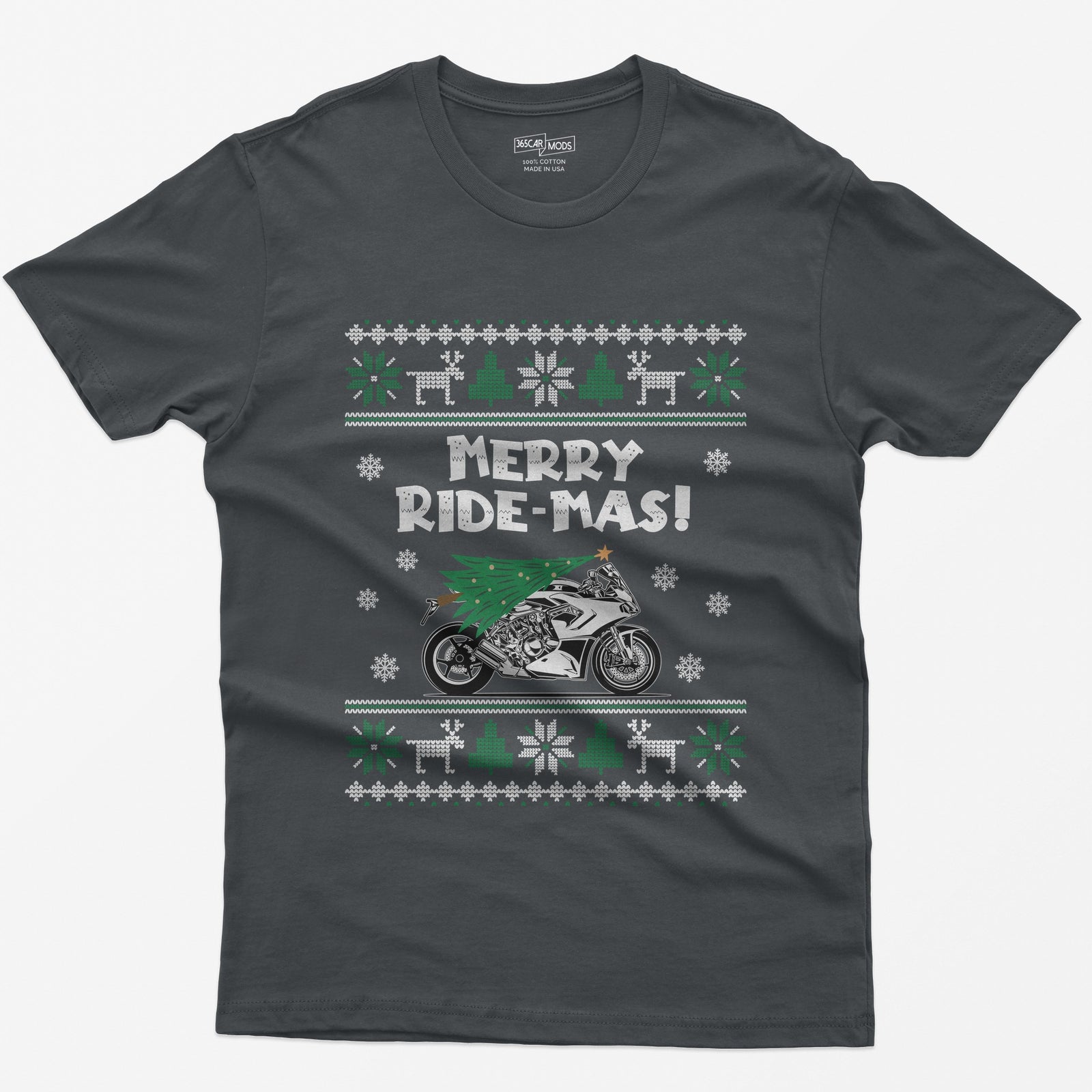 Merry Ride-mas Sportbike Christmas T-Shirt - Charcoal