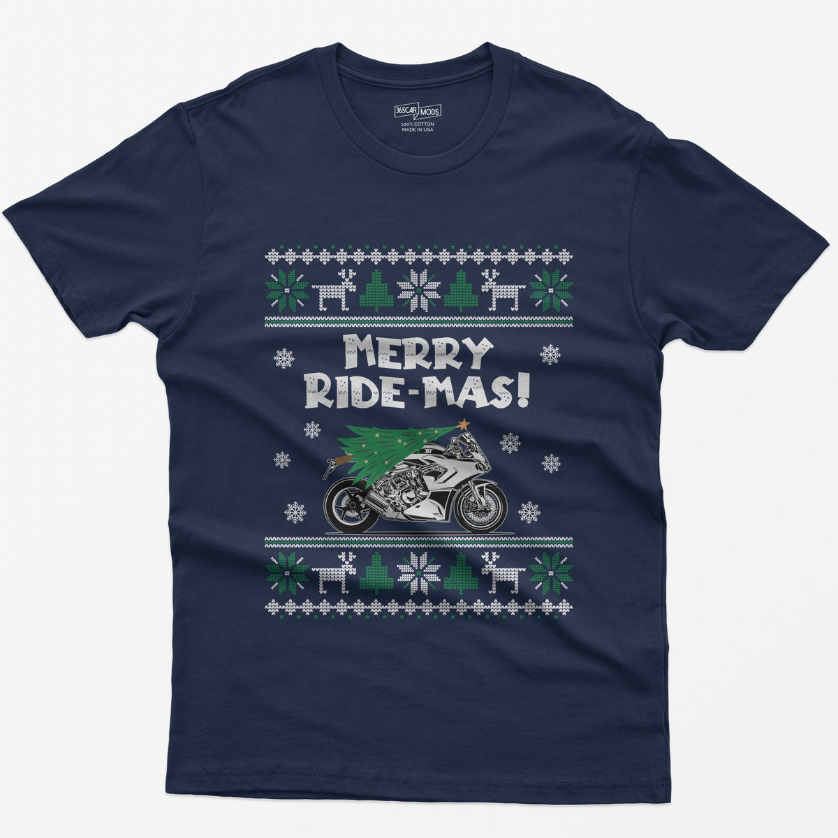 Merry Ride-mas Sportbike Christmas T-Shirt - Navy