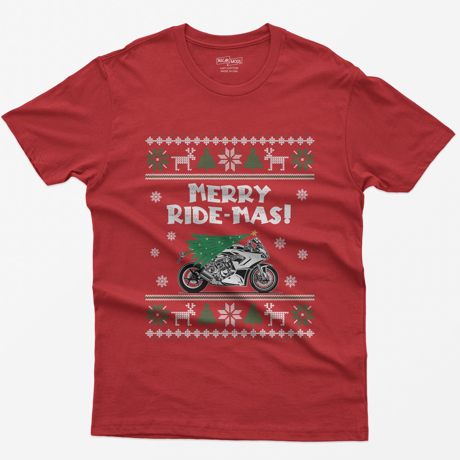 Merry Ride-mas Sportbike Christmas T-Shirt - Red