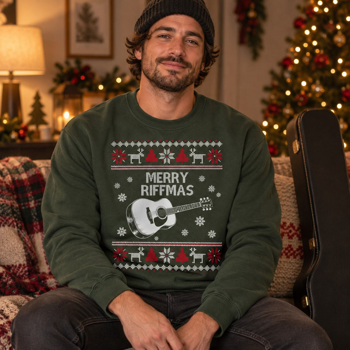 Merry Riffmas Sweatshirt - Military Green