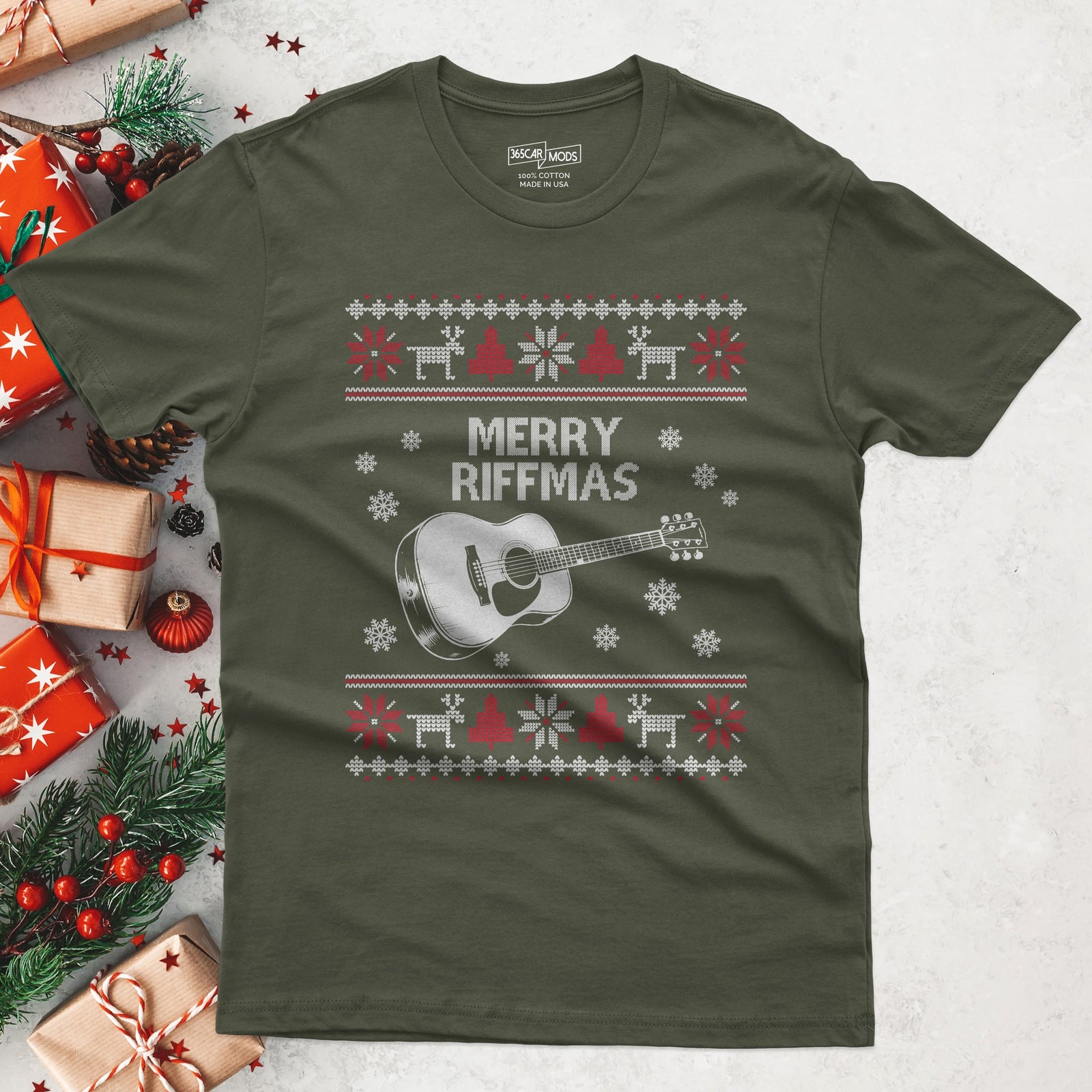 Merry Riffmas T-Shirt - Military Green
