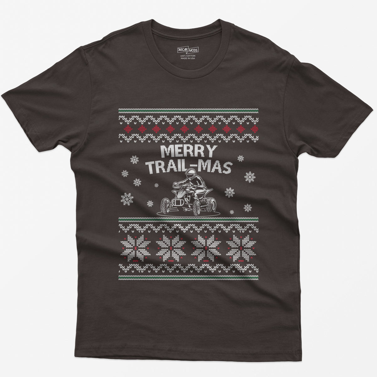 Merry Trail-mas ATV Christmas T-Shirt - Dark Chocolate