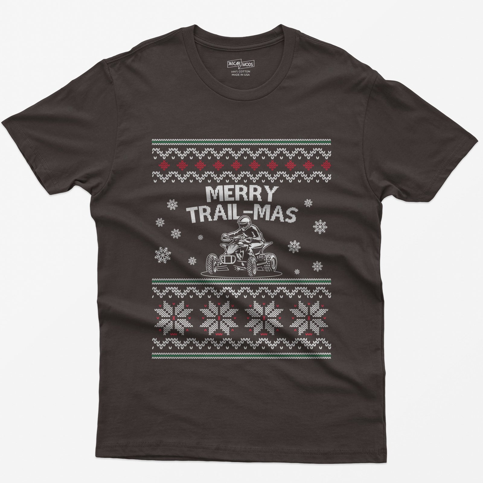 Merry Trail-mas ATV Christmas T-Shirt - Dark Chocolate