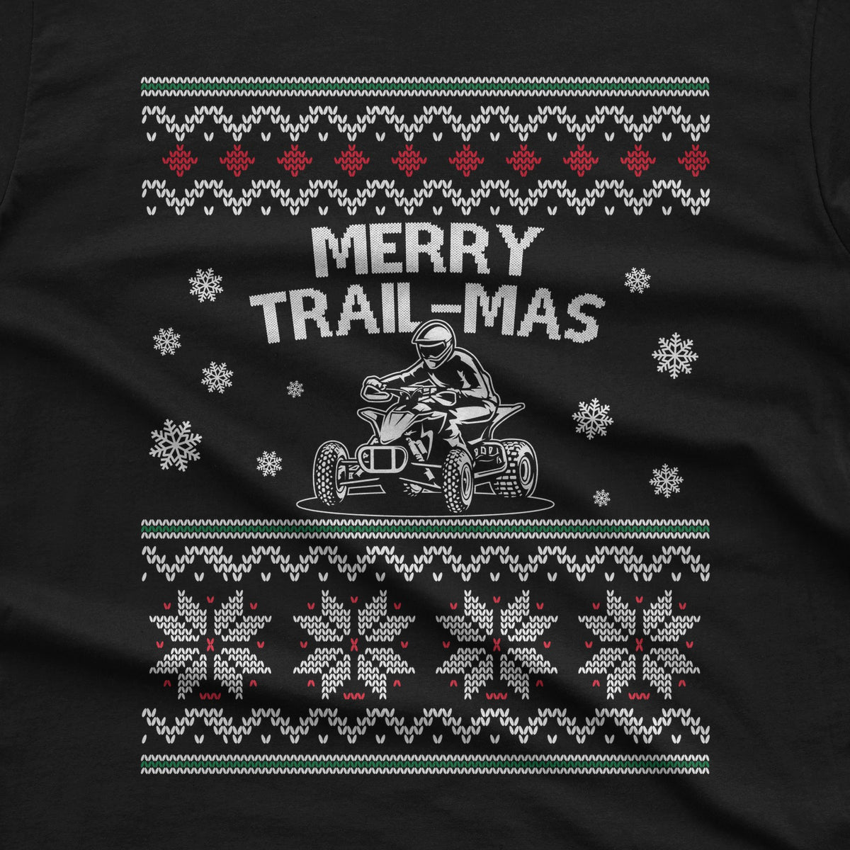 Merry Trail-mas ATV Christmas T-Shirt design close-up