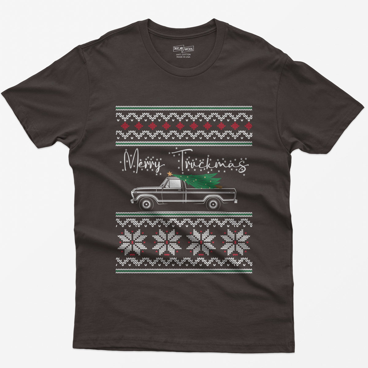 Merry Truckmas Classic Pickup Christmas T-Shirt - Dark Chocolate