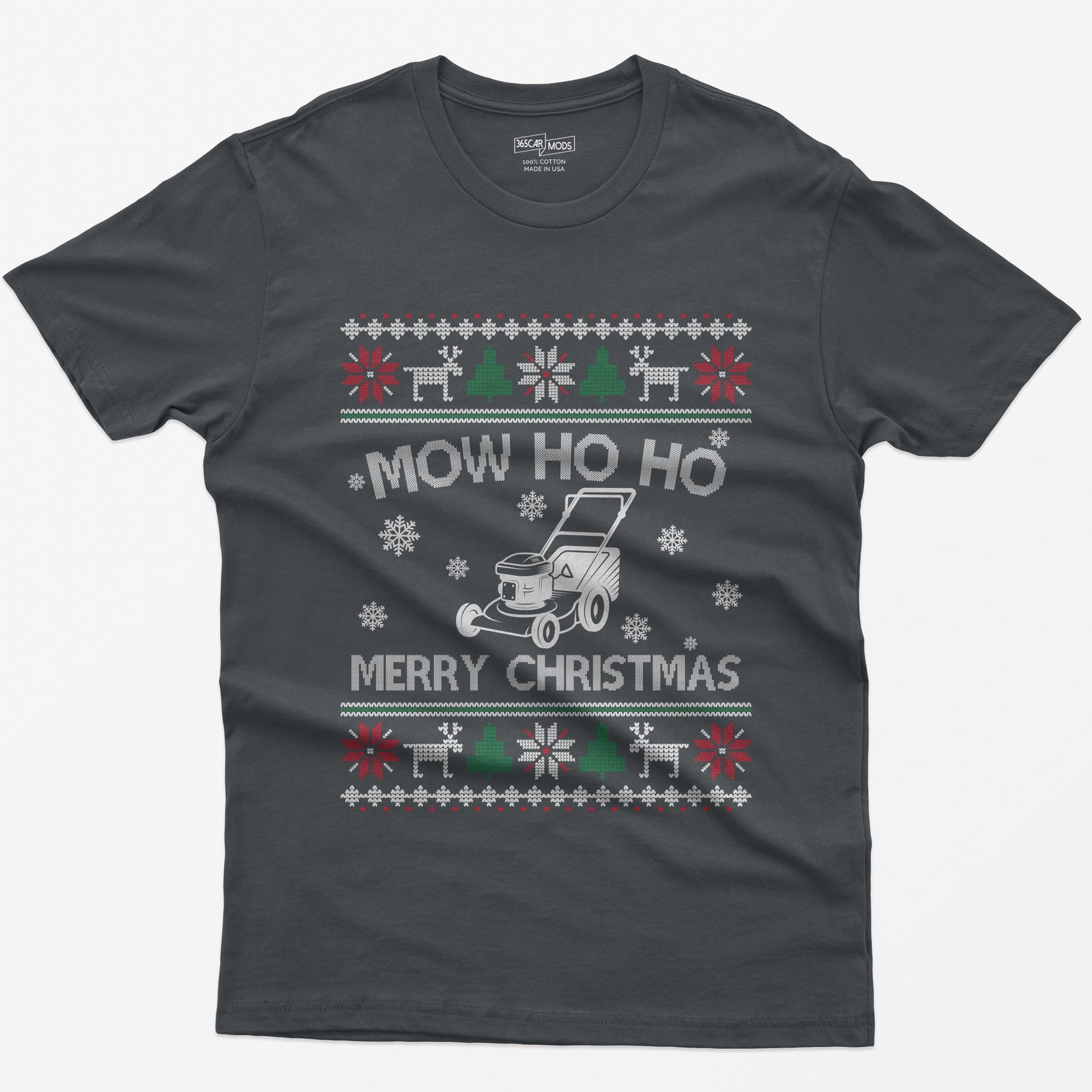 Mow Ho Ho Merry Christmas Lawn Mower T-Shirt - Charcoal