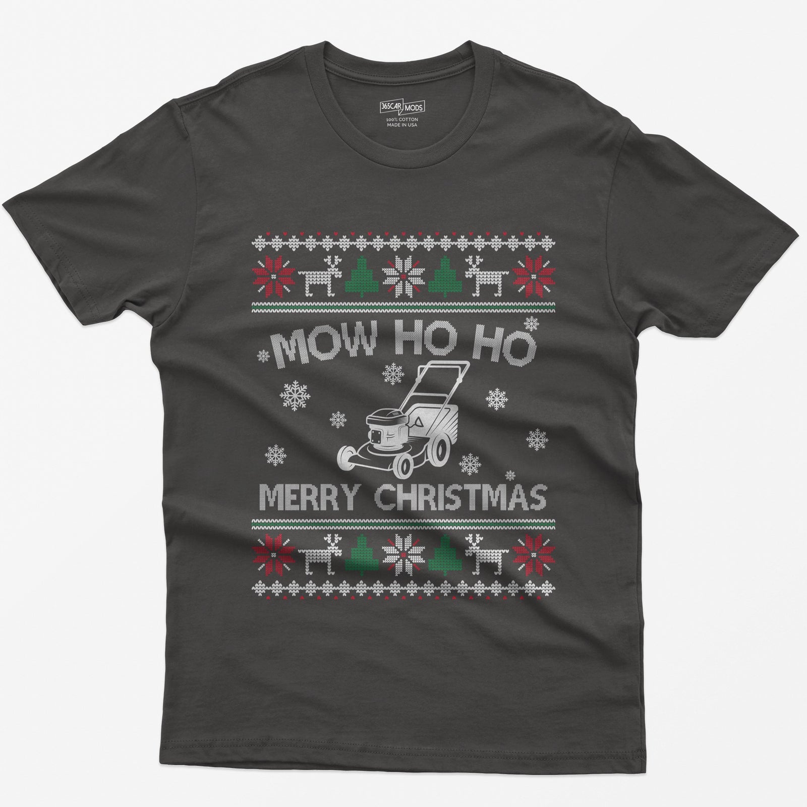 Mow Ho Ho Merry Christmas Lawn Mower T-Shirt - Dark Heather