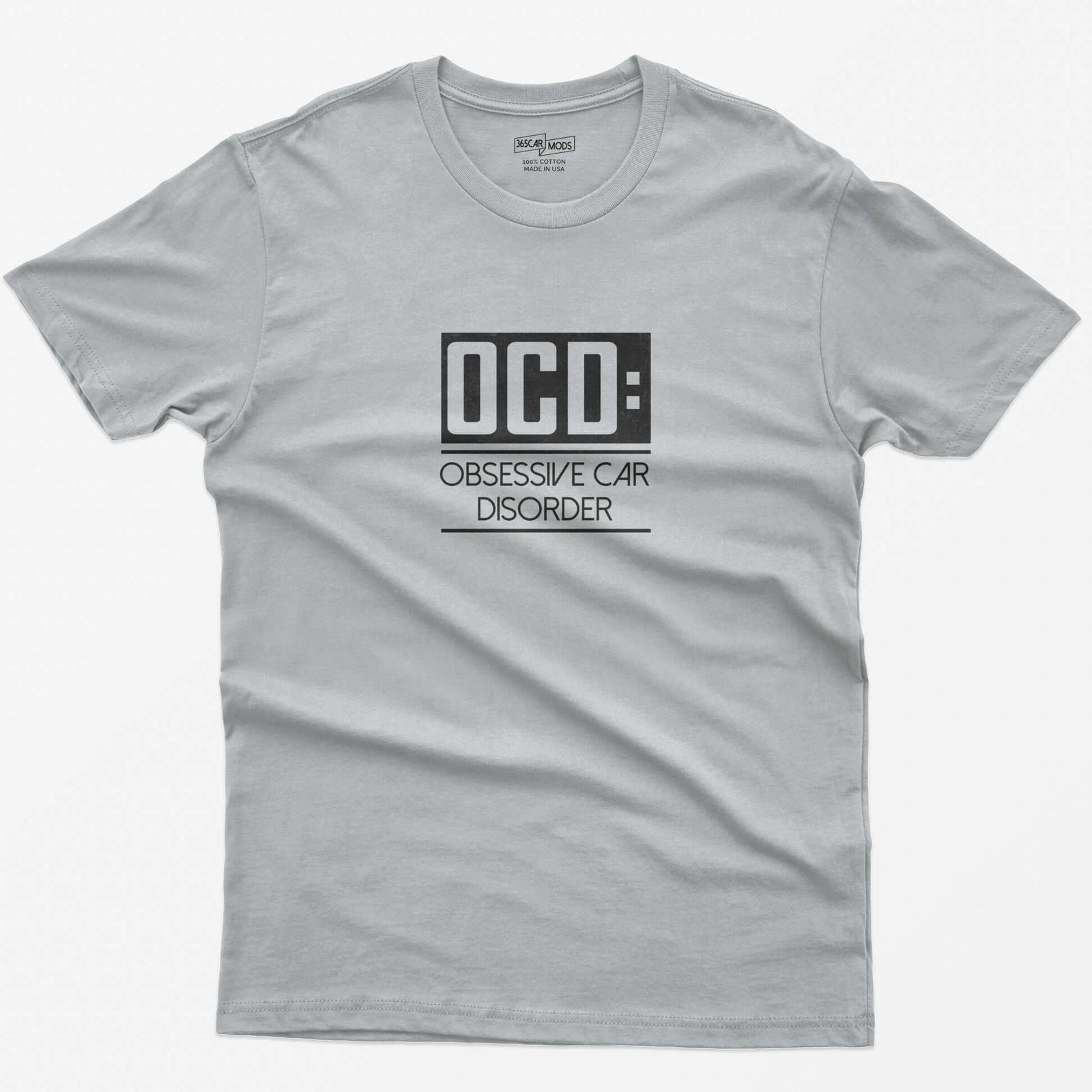 Sport Grey t-shirt with small boxed OCD: Obsessive Car Disorder print on the chest