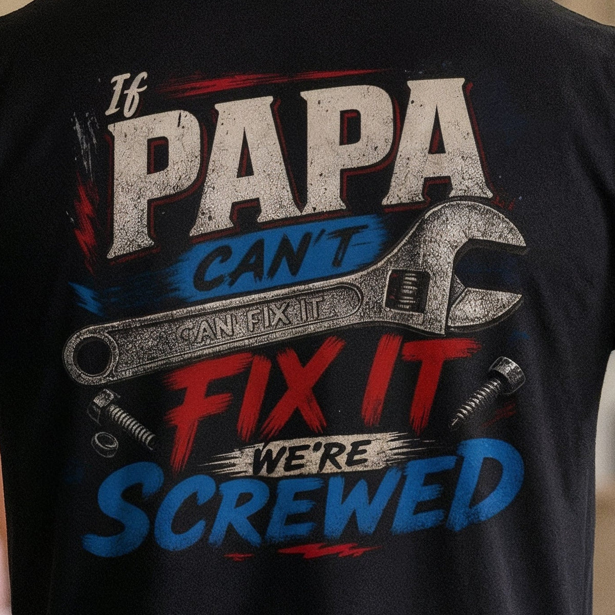 If Papa Can't Fix It black t-shirt front view | Funny dad gift tee | 365CarMods